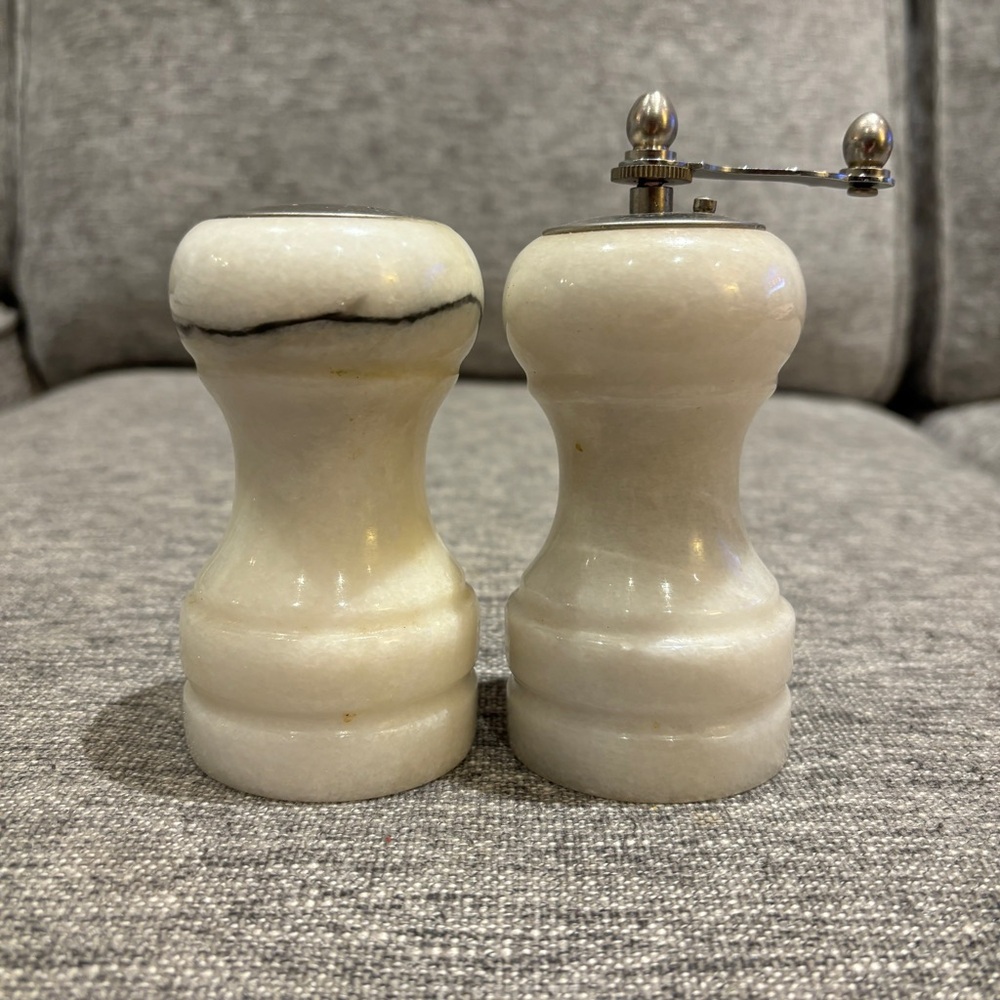 Vintage MCM Marble Salt & Pepper Shaker Set 4" Tall